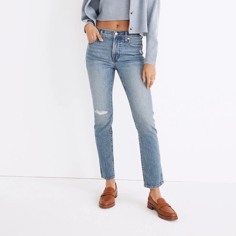 MADEWELL Perfect Vintage Light Blue Jeans Size 25T Distressed Knee